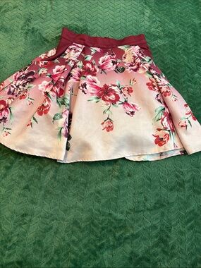 Trixxi Floral Pleated Skater Skirt Burgundy Pink Green Junior 3